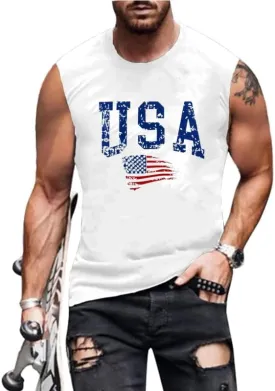 4th of July American Flag Patriotic Tank Top Shirts Mens Air Force Flyover Muscle Sleeveless Graphic Gym Workout Shirt