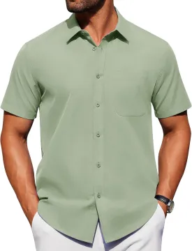 Alimens & Gentle Mens Short Sleeve Dress Shirt Wrinkle Free Solid Casual Button Down Shirts for Summer Business Wedding