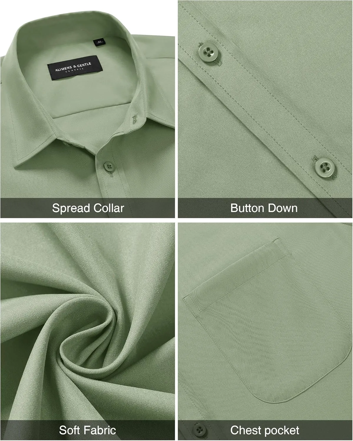 Alimens & Gentle Mens Short Sleeve Dress Shirt Wrinkle Free Solid Casual Button Down Shirts for Summer Business Wedding