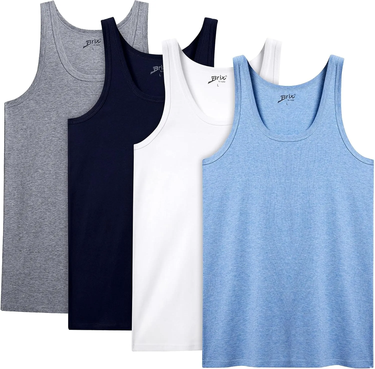 Brix Men's Tank Top Undershirts - 100% Cotton Multipack Tagless Shirts.