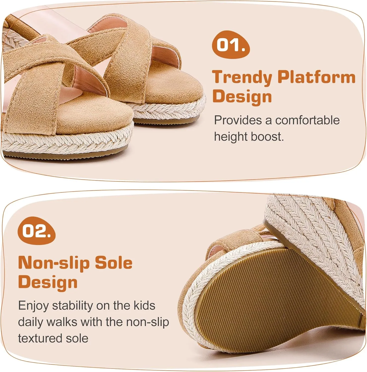 Girls Wedge Sandals Espadrilles Flatform Open Toe Dressy Girls Heels Summer Shoes Little Big Kid
