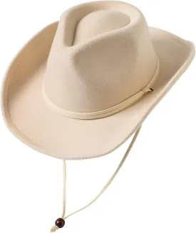 Jastore Kids Girls Boys Wide Brim Western Cowboy Cowgirl Hat with Wind Lanyard Felt Fedora Hat
