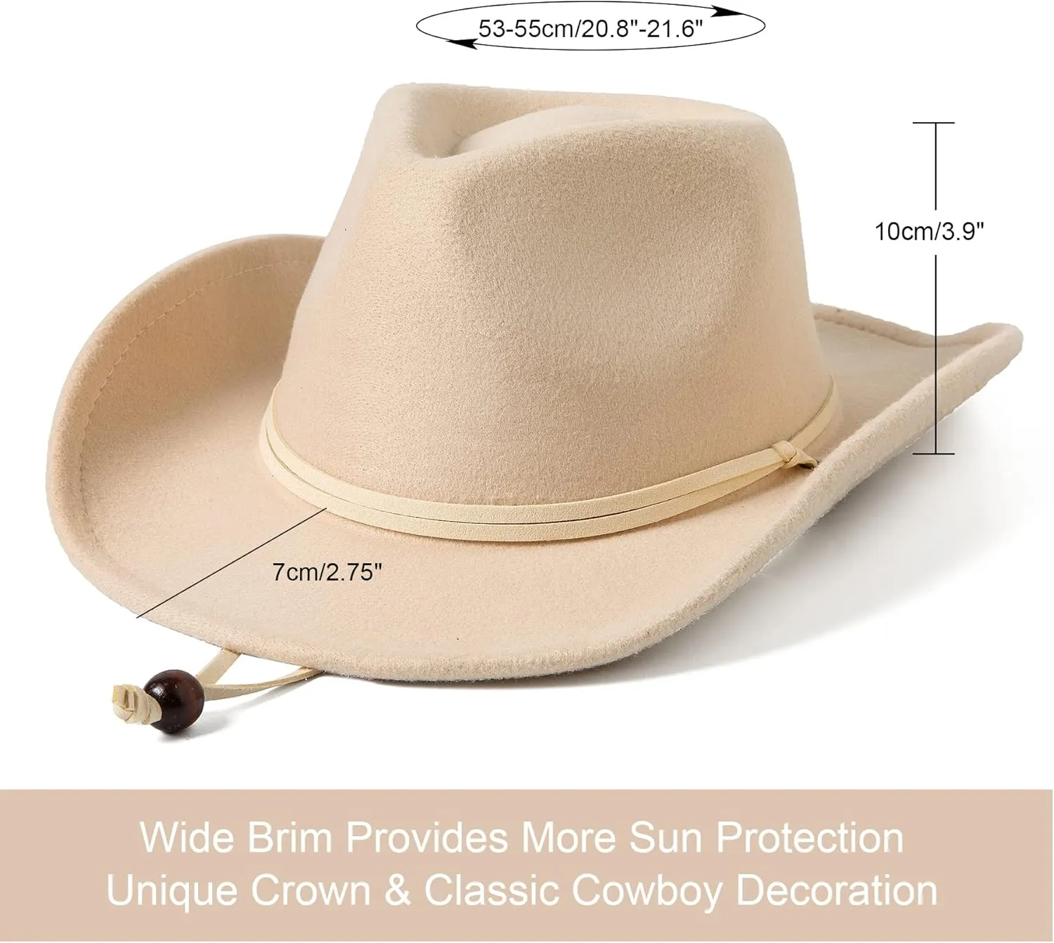 Jastore Kids Girls Boys Wide Brim Western Cowboy Cowgirl Hat with Wind Lanyard Felt Fedora Hat