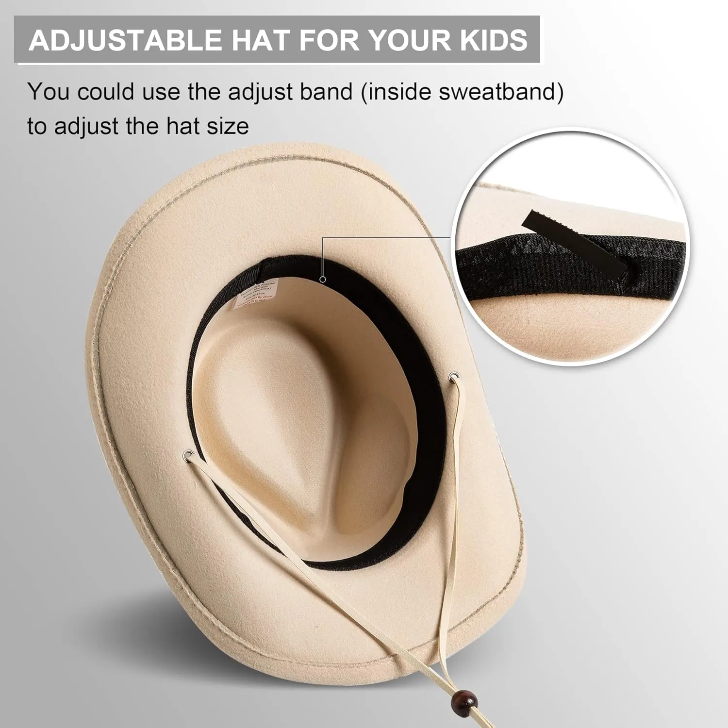 Jastore Kids Girls Boys Wide Brim Western Cowboy Cowgirl Hat with Wind Lanyard Felt Fedora Hat