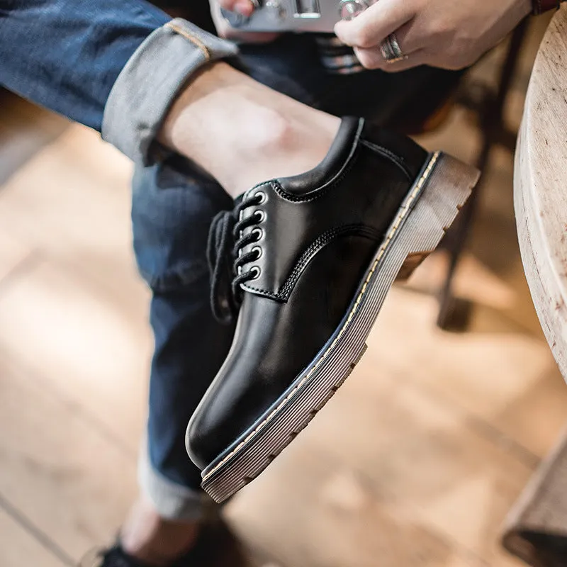 Men Minimalist Leather Flat Casual Work Shoes